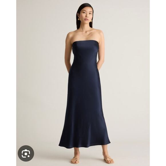 Quince Dresses & Skirts - Quince Washable Silk Strapless Midi Dress - Navy Size S NWT